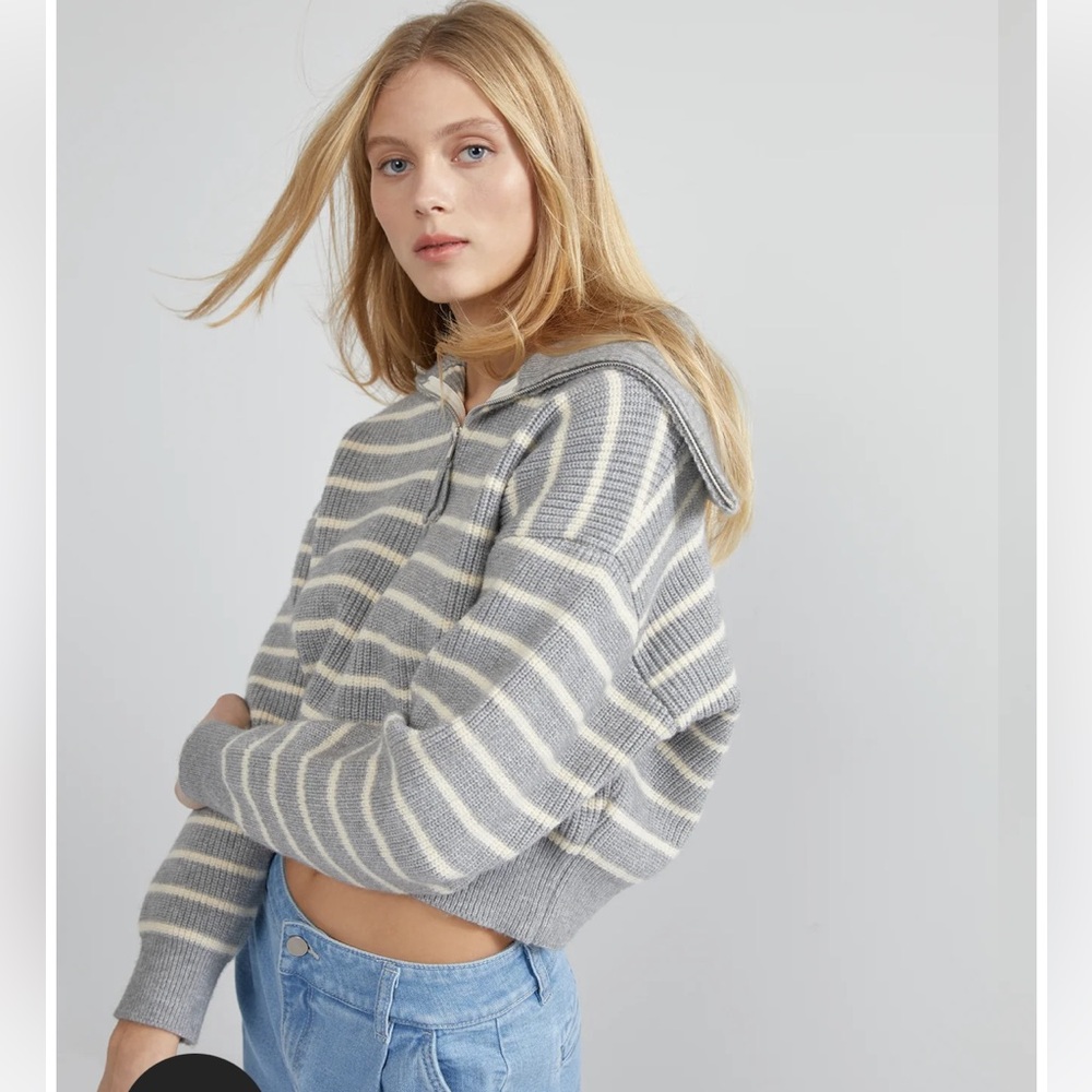 Oak & Fort Striped Half Zip Sweater
